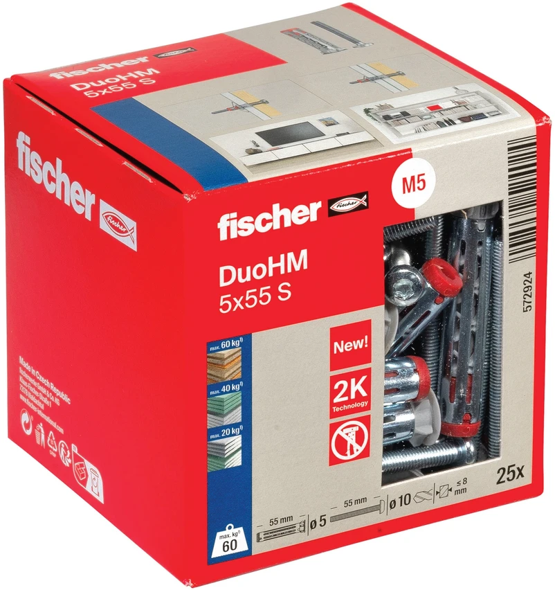 Tuščiavidurių konstrukcijų kaištis DuoHM 5x55 S PH TX, Fischer, 25 vnt.