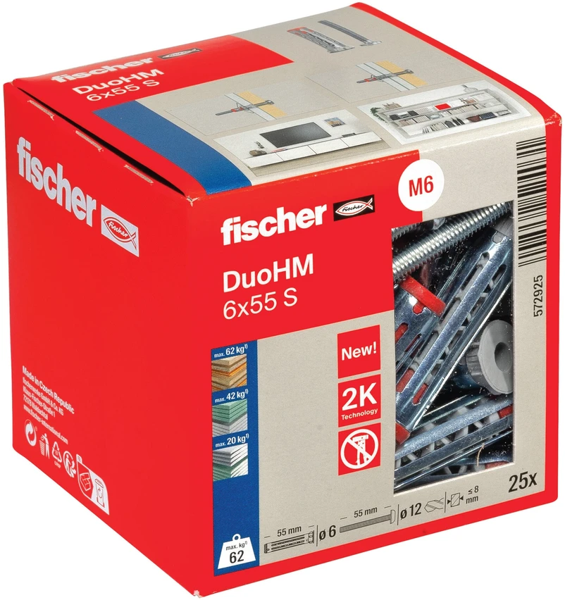 Tuščiavidurių konstrukcijų kaištis DuoHM 6x55 S PH TX, Fischer, 25 vnt.