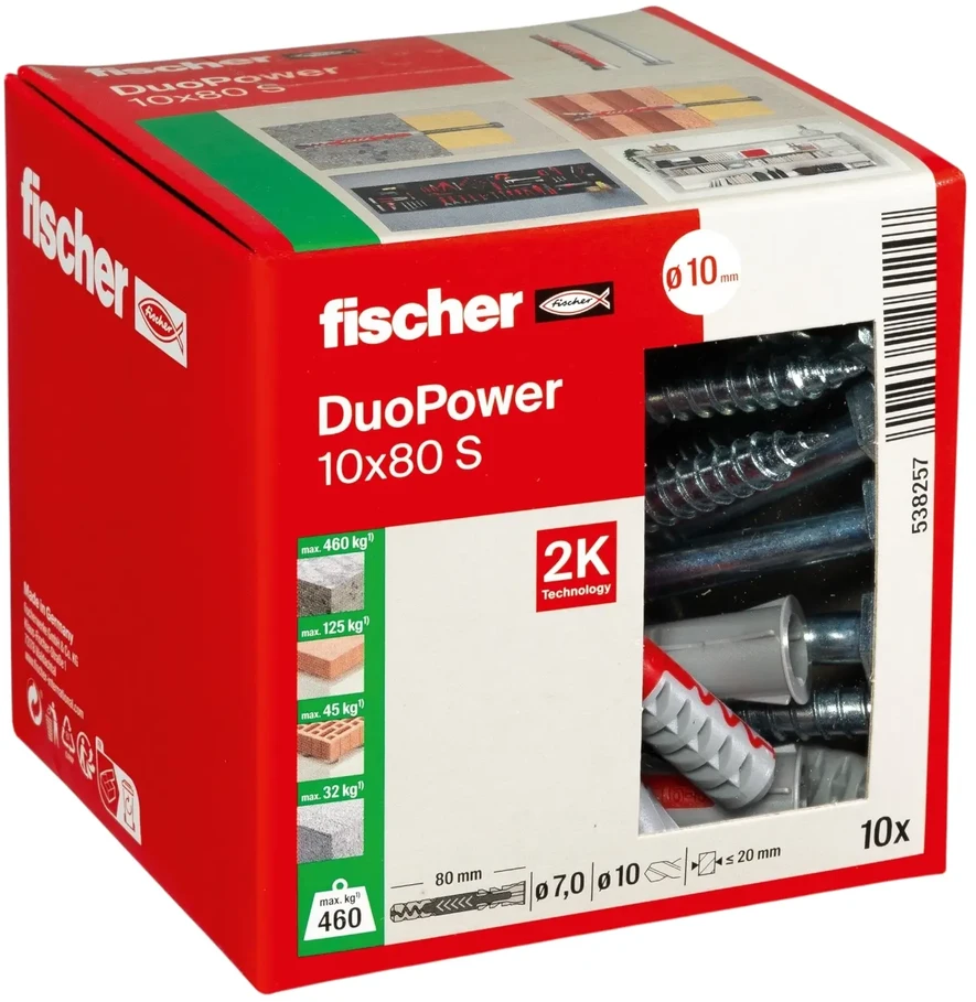 Kaištis Fischer DuoPower, 80 mm x 10 mm, 10 vnt.