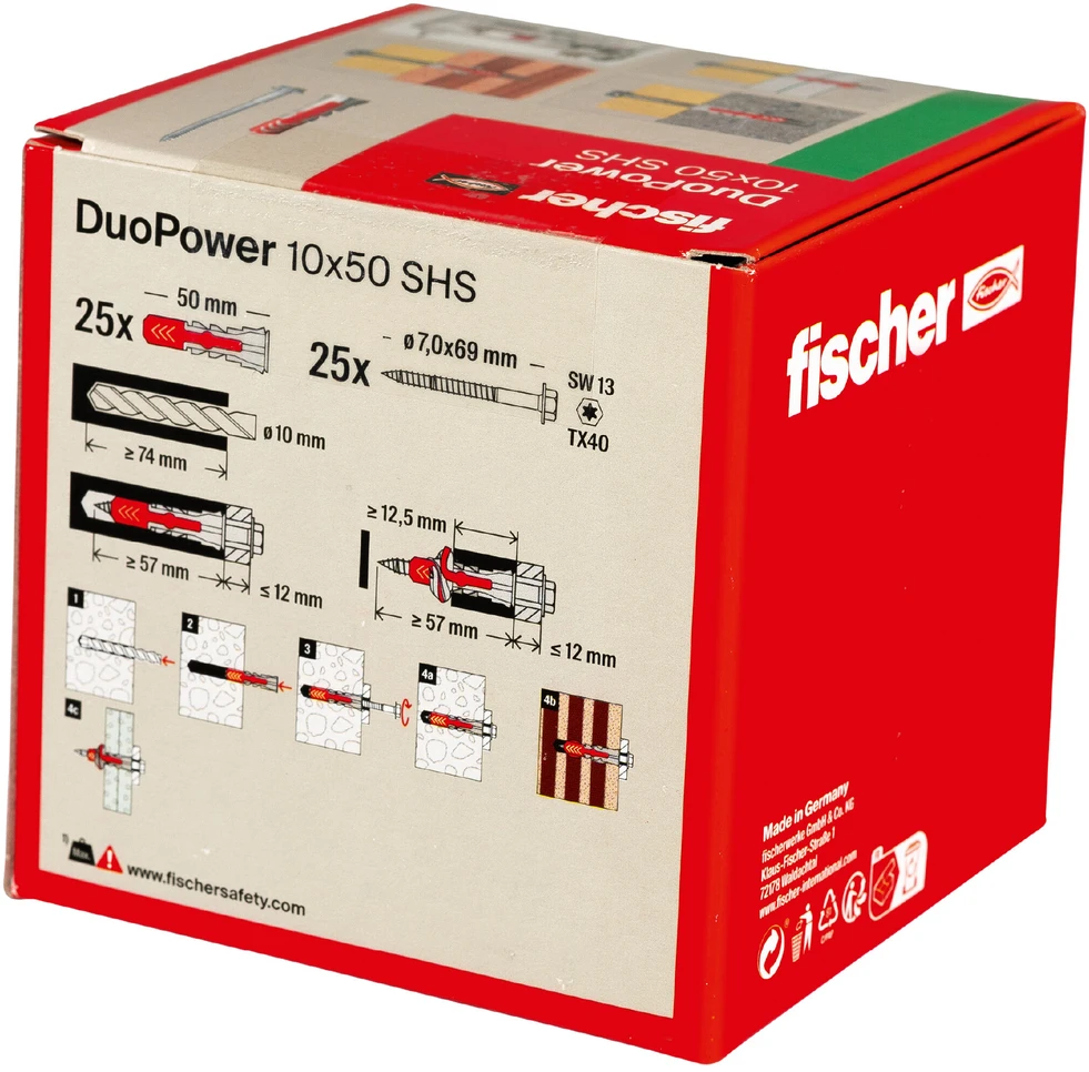 Kaištis Fischer DuoPower, 50 mm x 10 mm, 25 vnt.