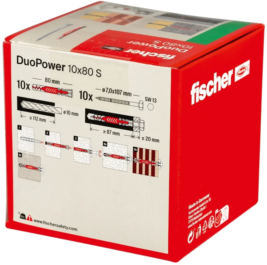 Kaištis Fischer DuoPower, 80 mm x 10 mm, 10 vnt.