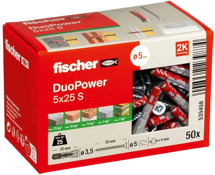 Grąžtas Kaištis Fischer DuoPower, 25 mm x 5 mm, 50 vnt.