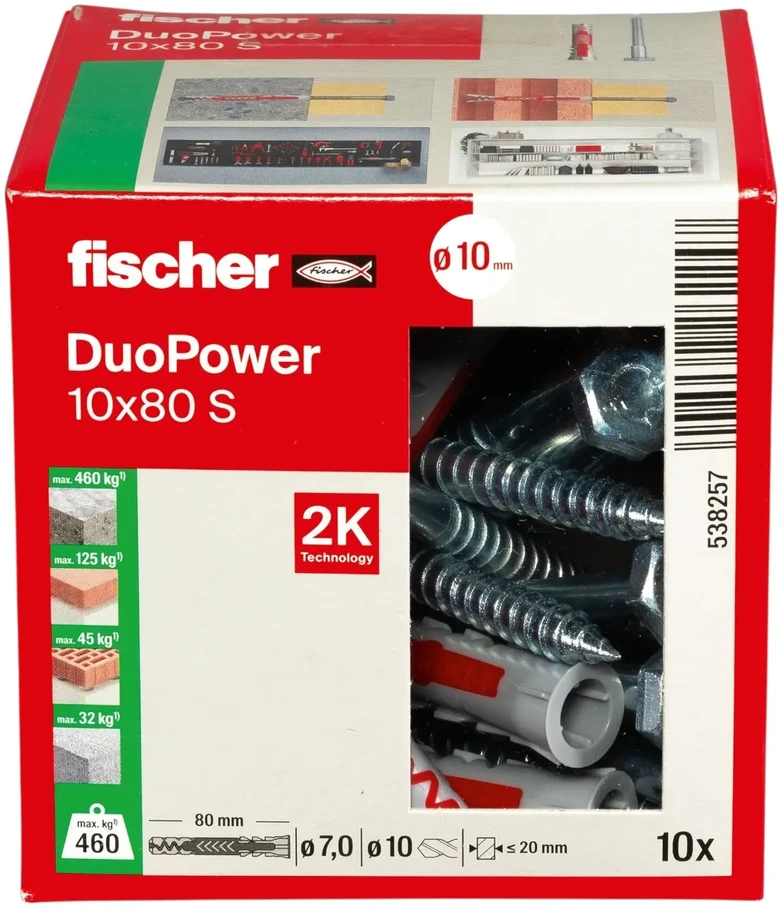 Kaištis Fischer DuoPower, 80 mm x 10 mm, 10 vnt.