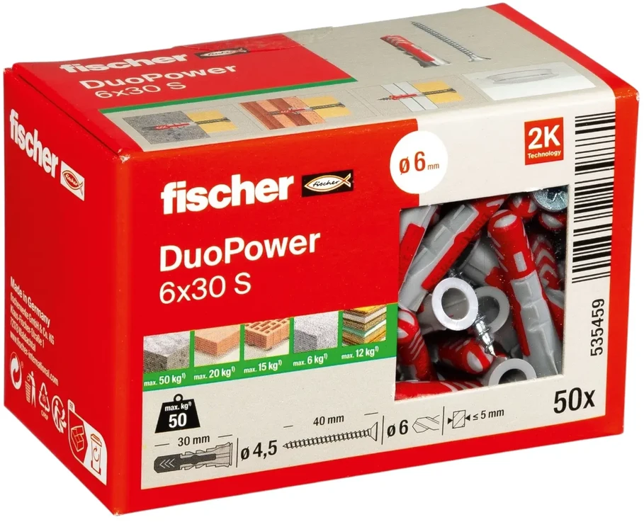 Kaištis Fischer DuoPower, 30 mm x 6 mm, 50 vnt.