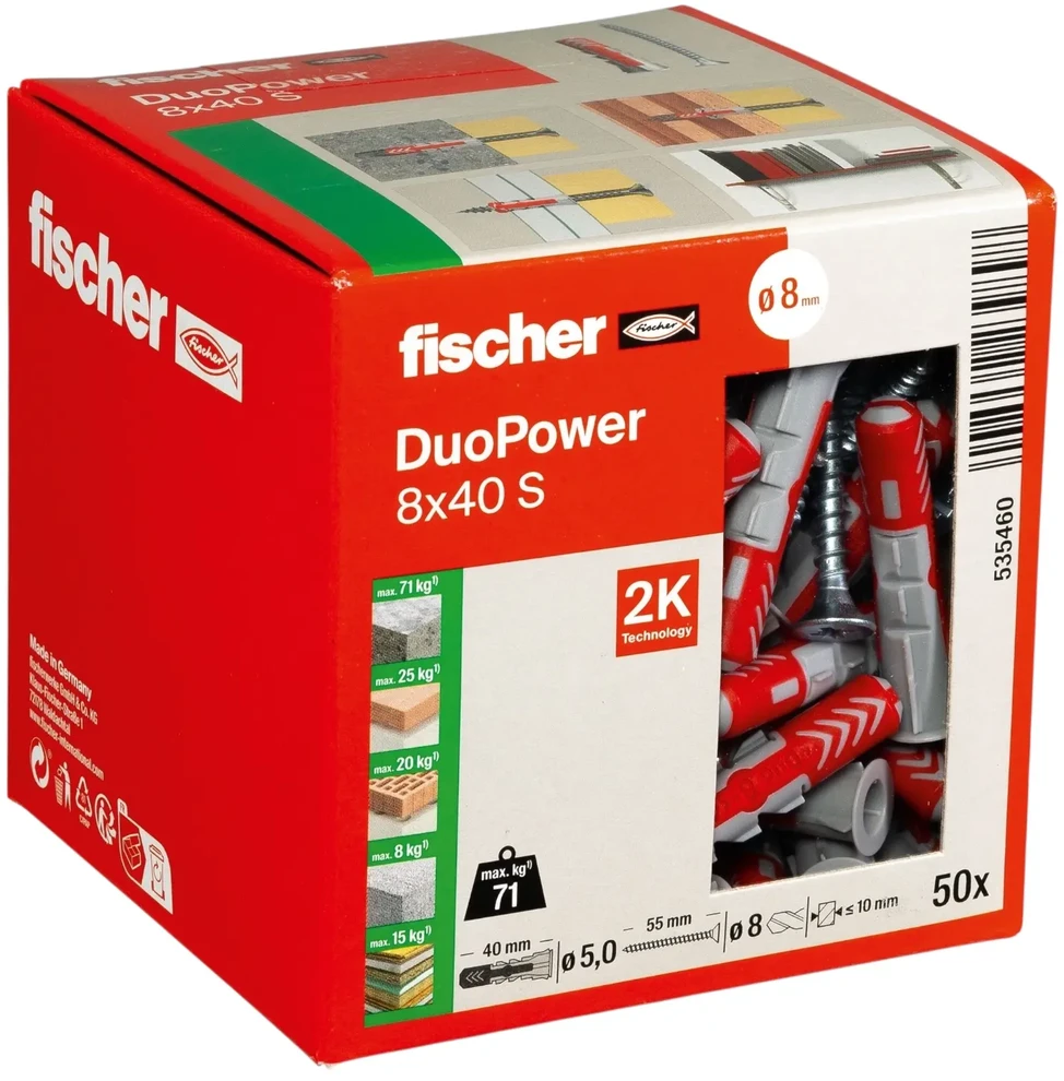 Kaištis Fischer DuoPower, 40 mm x 8 mm, 50 vnt.