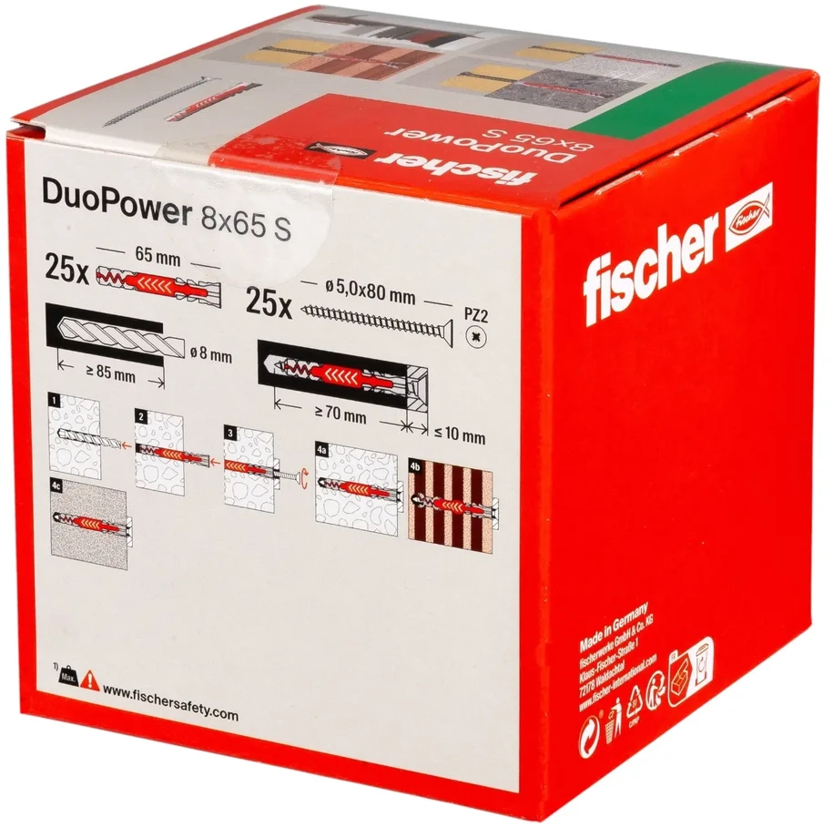 Grąžtas Kaištis Fischer DuoPower, 65 mm x 8 mm, 25 vnt.