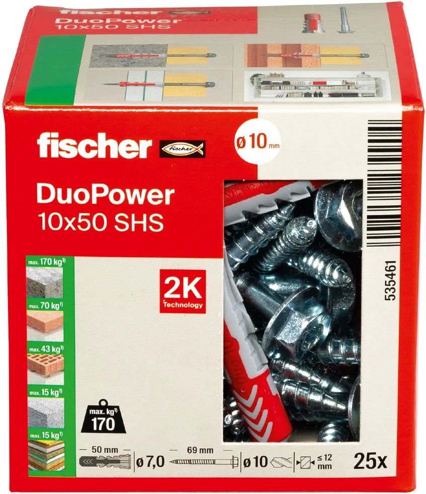 Kaištis Fischer DuoPower, 50 mm x 10 mm, 25 vnt.