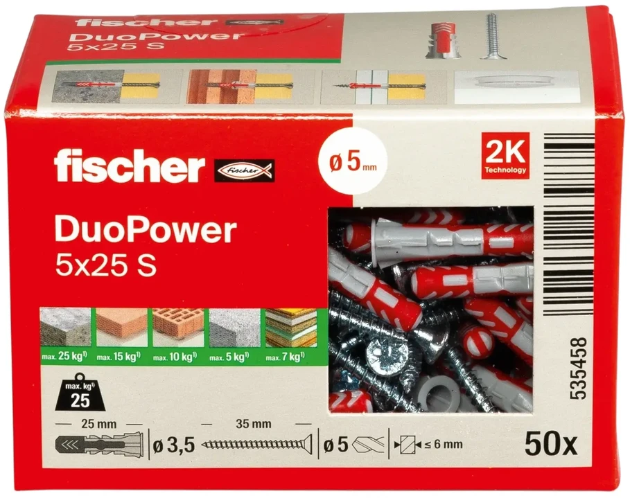 Grąžtas Kaištis Fischer DuoPower, 25 mm x 5 mm, 50 vnt.