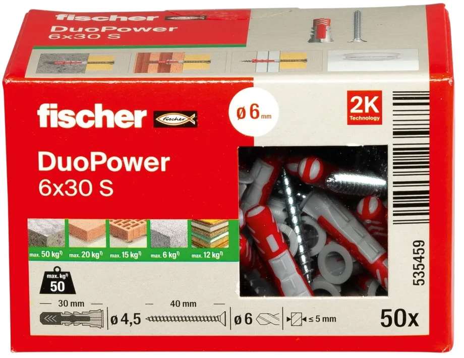 Kaištis Fischer DuoPower, 30 mm x 6 mm, 50 vnt.