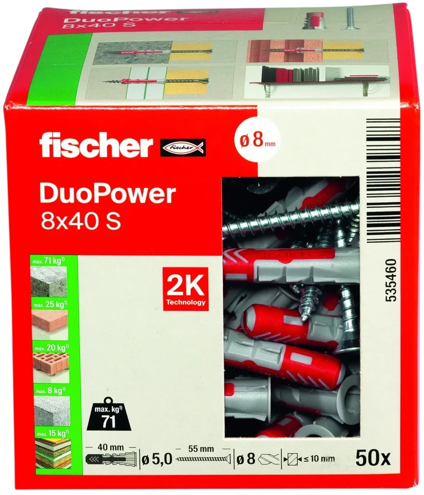 Kaištis Fischer DuoPower, 40 mm x 8 mm, 50 vnt.