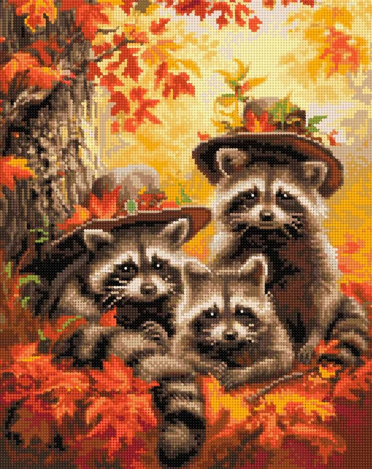 Deimantinė tapyba Meškėnų trio rudens tematika
