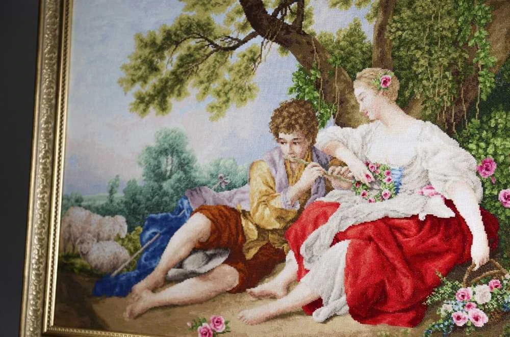 Beldizart Kryželiu siuvinėjimo rinkinys "Piemuo, grojantis fleita piemenėlei" 59x41.5 cm S/MK111