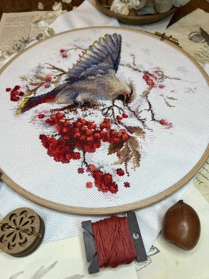 Andriana Beldizart Kryželių siuvinėjimo rinkinys "Waxwing" 19x19,5 cm SANS-72