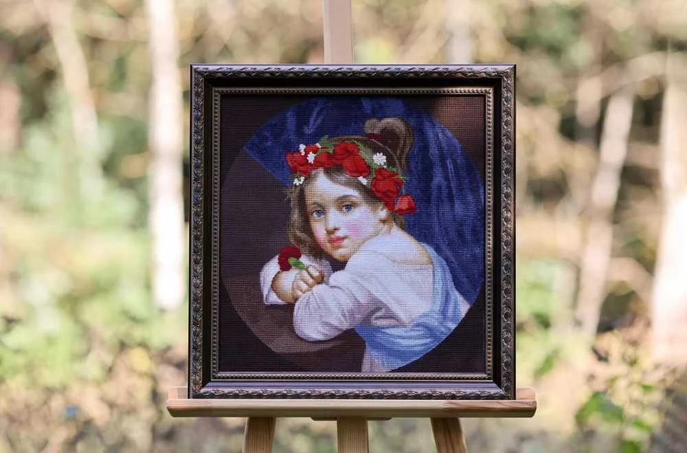 Beldizart Kryželiu siuvinėjimo rinkinys "Mergaitė aguonų vainike su gvazdiku rankoje (Mariuccia).1819" 39.5x41.5 cm S/MK109