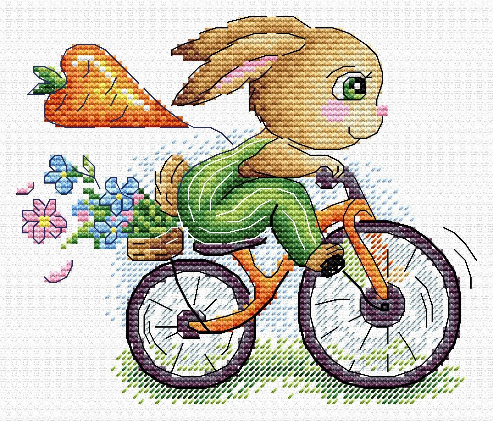 MP Studia Beldizart Vandenyje tirpus drobės kryželių siuvinėjimo rinkinys "Bunny cyclist" SV-804