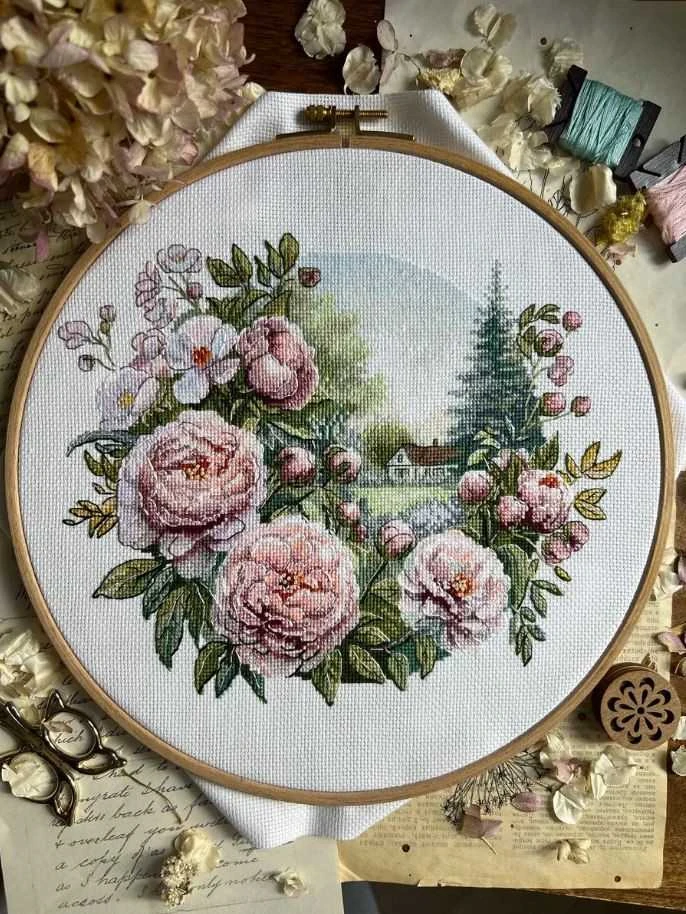 Beldizart Kryželiu siuvinėjimo rinkinys "Bijūnų švelnumas" 25 x 21 cm SANP-79