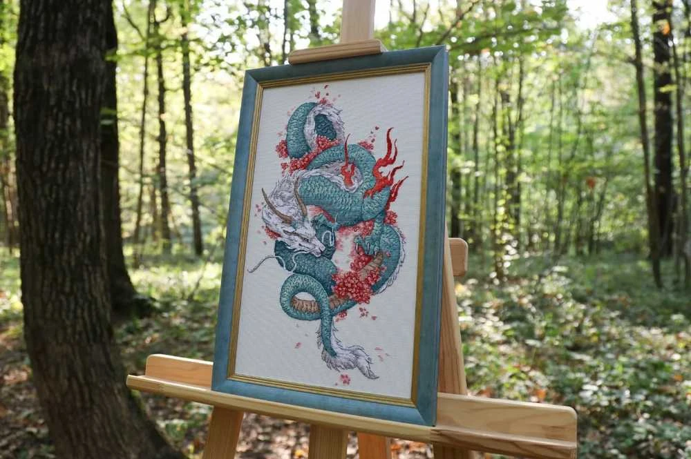 Beldizart Skaičiuotos kryžiukų siuvinėjimo rinkinys "Drakonas ir sakura" 20,3x36,2 cm S/MG026