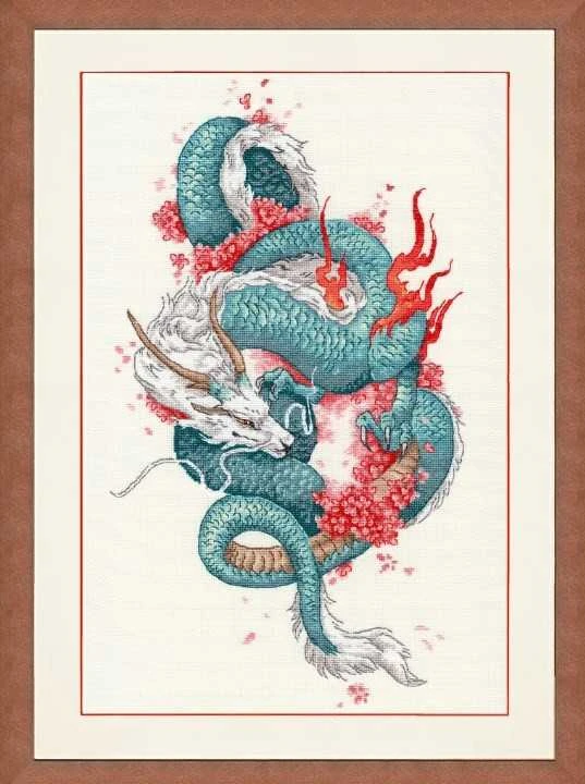 Beldizart Skaičiuotos kryžiukų siuvinėjimo rinkinys "Drakonas ir sakura" 20,3x36,2 cm S/MG026