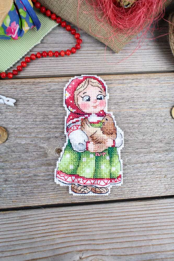 MP Studia Beldizart Kryželiu siuvinėjimo rinkinys "Mergaitė su višta" 12x7 cm SR-1170