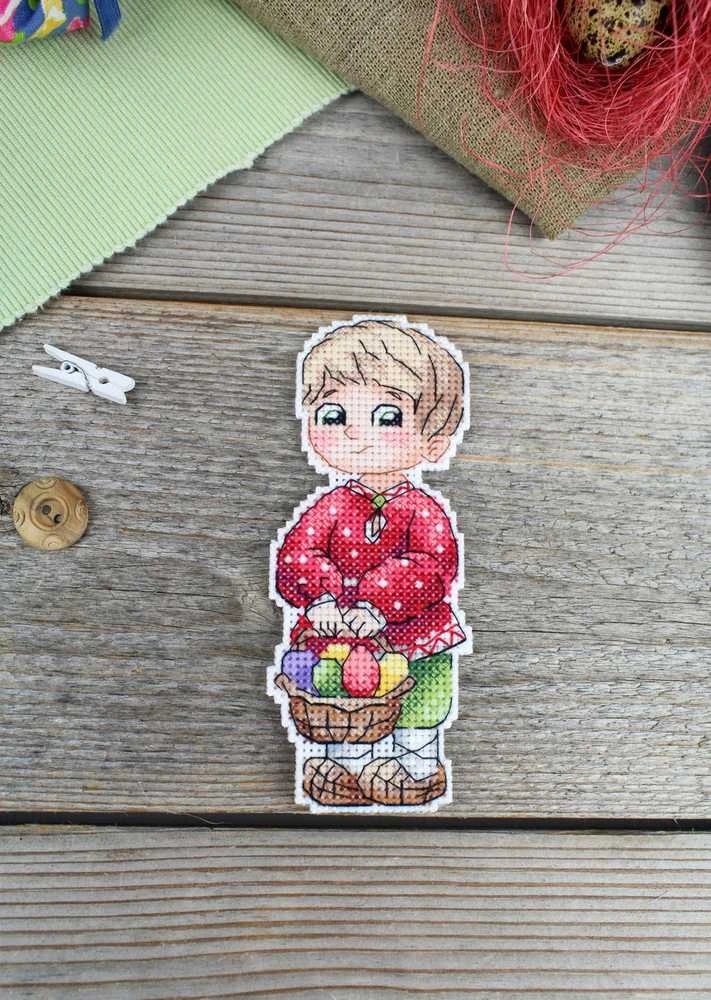 MP Studia Beldizart Kryželiu siuvinėjimo rinkinys "Berniukas su Velykų krepšeliu" 13x5 cm SR-1171