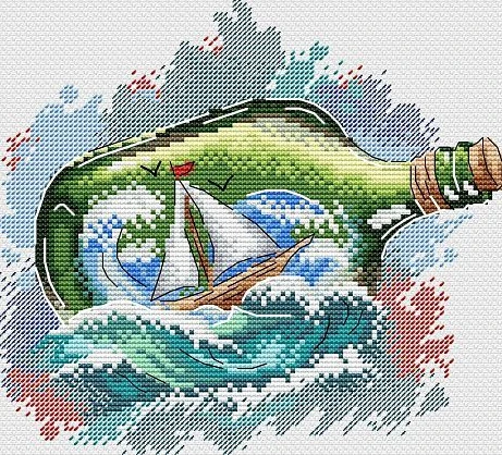 MP Studia Beldizart Vandenyje tirpus drobės kryželiu siuvinėjimo rinkinys Sea message SV-684