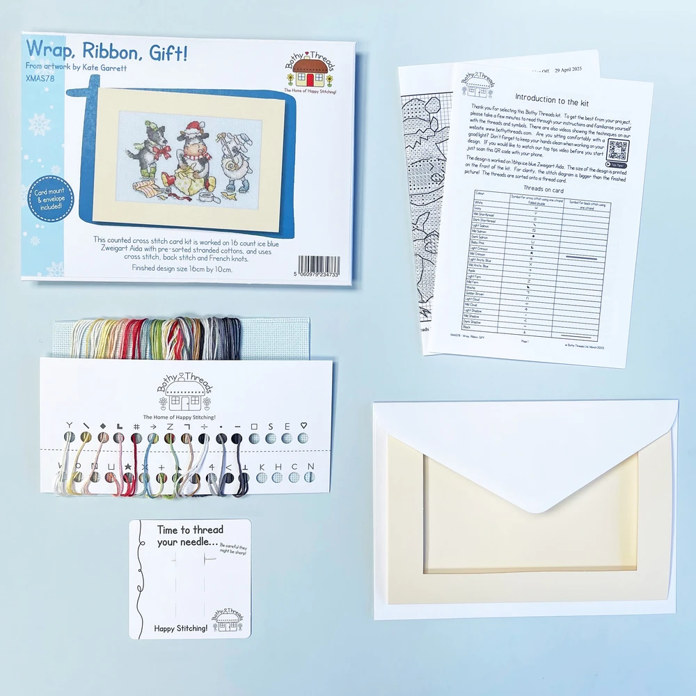 Bothy Threads Cross stitch "Christmas Card - Wrap, Ribbon, Gift!" XMAS78 16 xx 10 cm