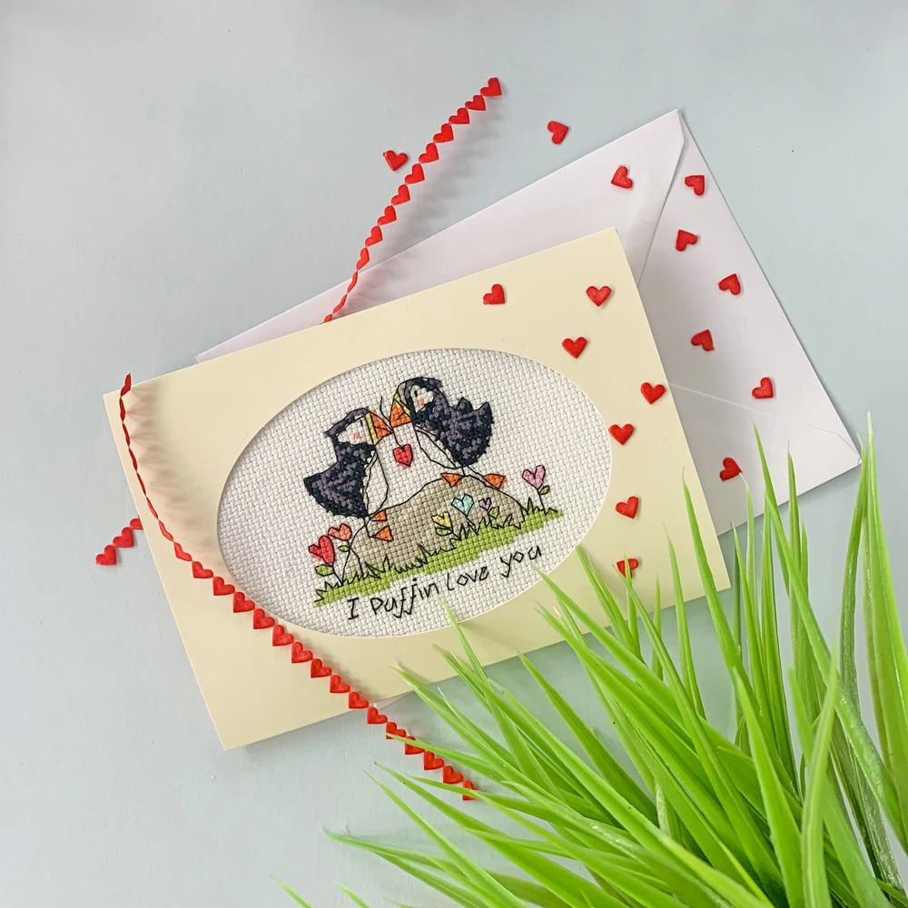 Bothy Threads Cross stitch kit "Greeting Card - I Puffin Love You" XGC42 13x9 cm