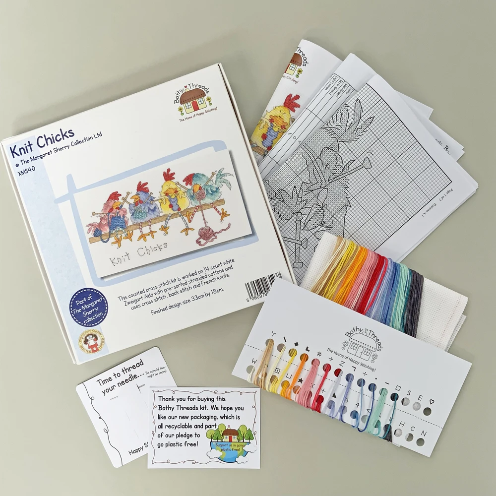 Bothy Threads Cross stitch kit "Knit Chicks" XMS40 33x18 cm