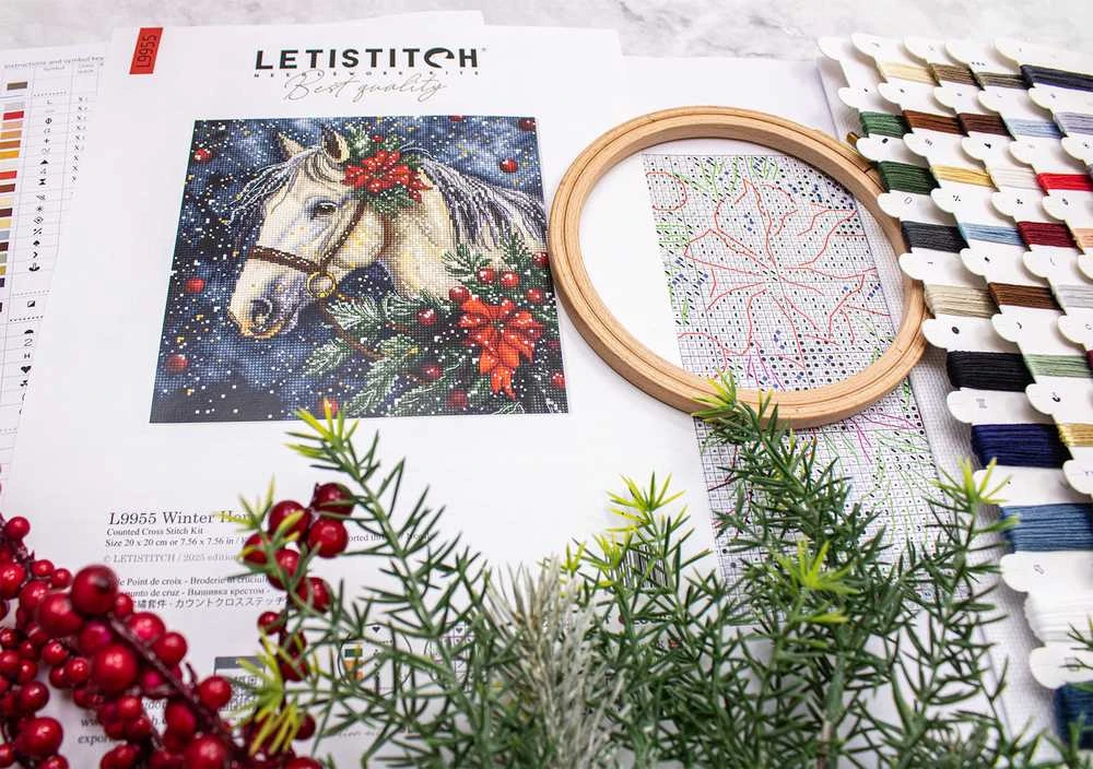 Letistitch Siuvinėjimo kryželiu rinkinys "Žiemos arklys" 20x20cm SLETIL9955