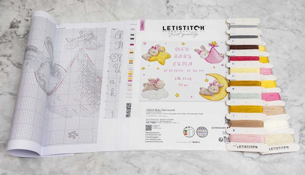Letistitch Kryželiu siuvinėjimo rinkinys „Baby Girl record“ 41x33cm SLETIL9943