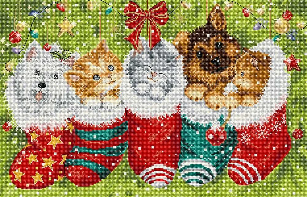 Letistitch Kryželiu siuvinėjimo rinkinys "Šunys ir katės kojinėse" 37x24cm SLETIL9940