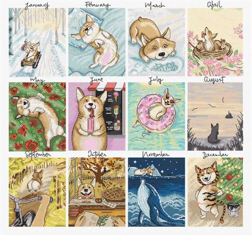 Letistitch Skaičiuojamas kryželiu siuvinėjimo rinkinys "Doggy Calendar" 43x41cm SLETIL8086