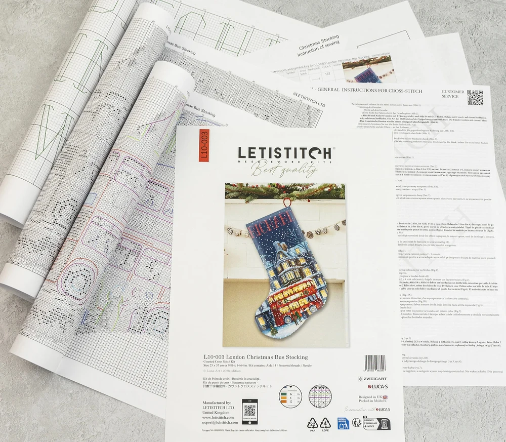 Letistitch Siuvinėjimo kryželiu rinkinys "London Christmas Bus Stocking" 25 x 37 cm L10-003