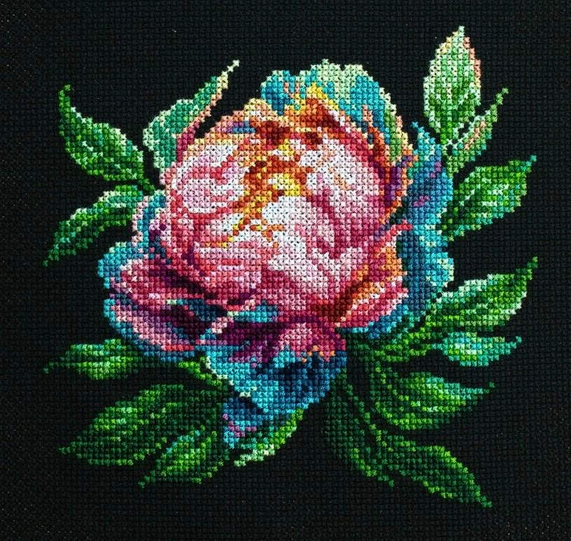 luca S Skaičiuojamo kryžminio siuvinėjimo rinkinys su lanku ''Abalone Pearl'' Peony 12x12cm SBC203