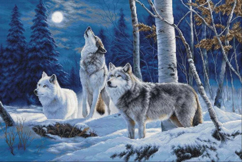 luca S Petit Point Rinkinys "Vilkų staugimas ir žiemos mėnulis" 52 x 35 cm SG727