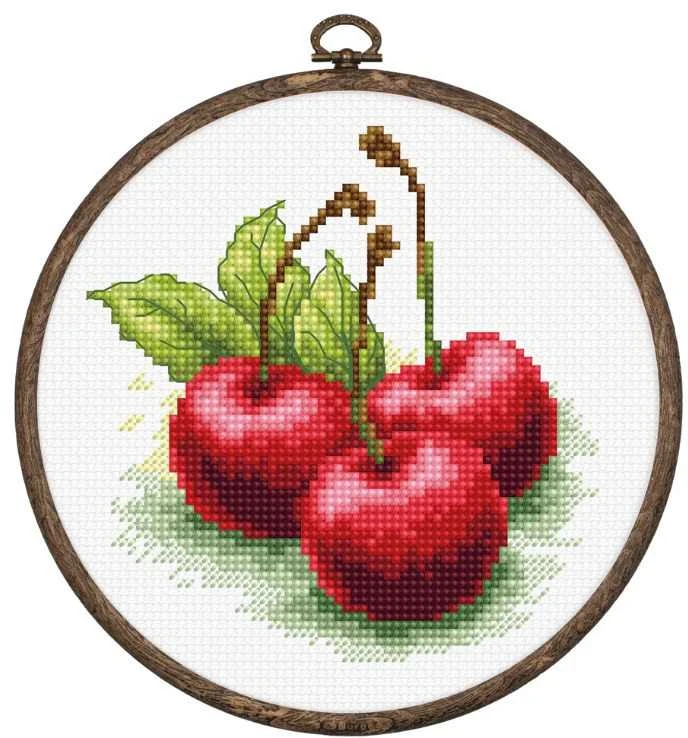 luca S Siuvinėjimo kryželiu rinkinys su lankeliu "Vyšnios" 10x10cm SBC103