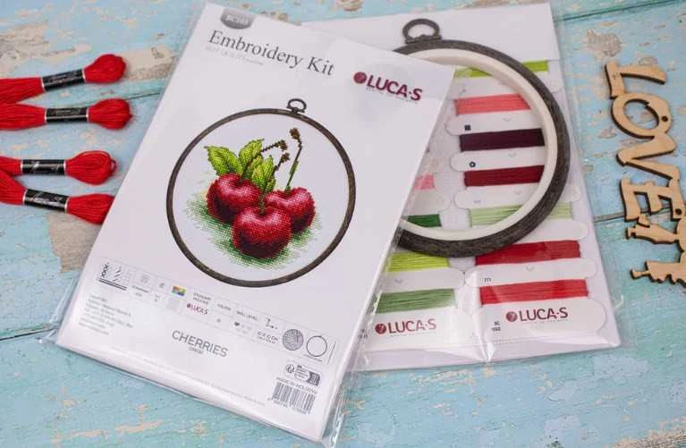 luca S Siuvinėjimo kryželiu rinkinys su lankeliu "Vyšnios" 10x10cm SBC103