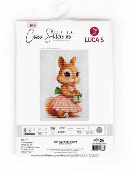 luca S Siuvinėjimo kryželiu rinkinys "Voverės dovana" 10x17cm SB1414
