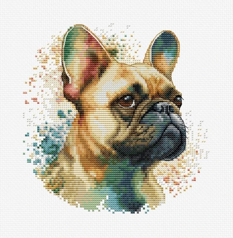 luca S Skaičiuojamo kryželio rinkinys su lanku „Prancūzų buldogas“ 15x15cm SBC207