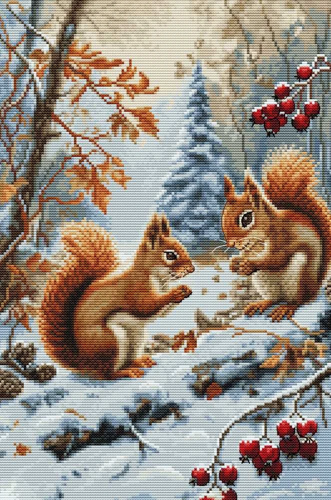 luca S Siuvinėjimo kryželiu rinkinys "Voveraičių džiaugsmas" 21x32cm SBU5064