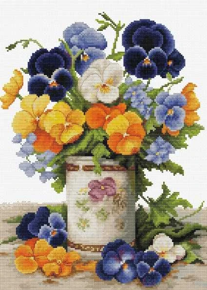 luca S Siūlų kryželiu rinkinys "Mėlynių puokštė" 23x30cm SB7035