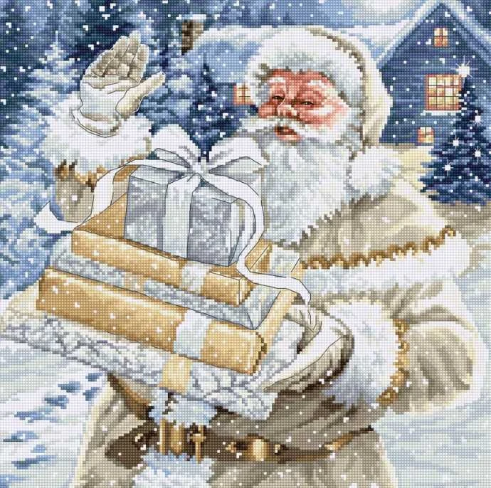 luca S Siūlų skaičiavimo kryželiu rinkinys "Santa and Pressies" 29x29cm SBU5034