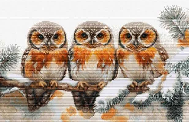 luca S Siuvinėjimo kryželiu rinkinys "Pelėdos žiemos tyloje" 40x24,5cm SBU5077
