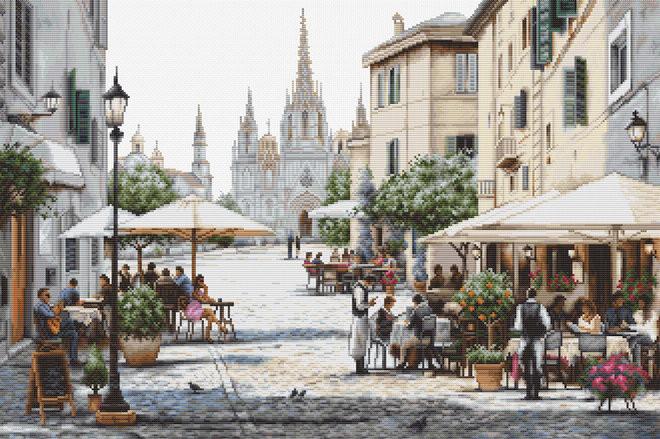 luca S Kryželiu siuvinėjimo rinkinys Barselonos katedra 47x31cm SB2411