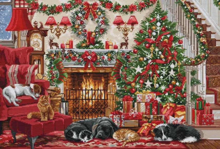 luca S Skaičiuojamo kryžminio dygsnio rinkinys „Cosy Fireplace“ 49x33cm SBU5041