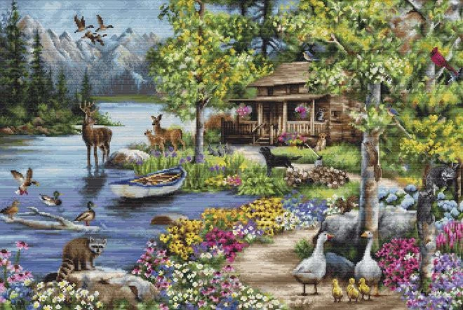 luca S Kryželiu siuvinėjimo rinkinys Cabin By The Lake 51x34 cm SB2410