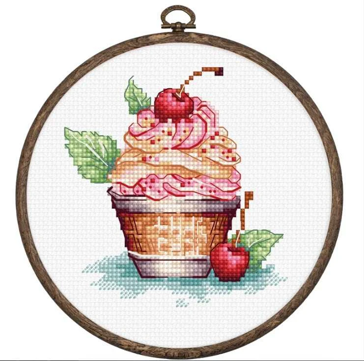 luca S Kryželiu siuvinėjimo rinkinys su lankeliu "Vyšniniai ledai" 8x9cm SBC104