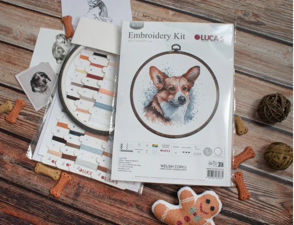 luca S Kryželio siuvinėjimo rinkinys su lankelis "Welsh Corgi" 14x15 cm SBC212