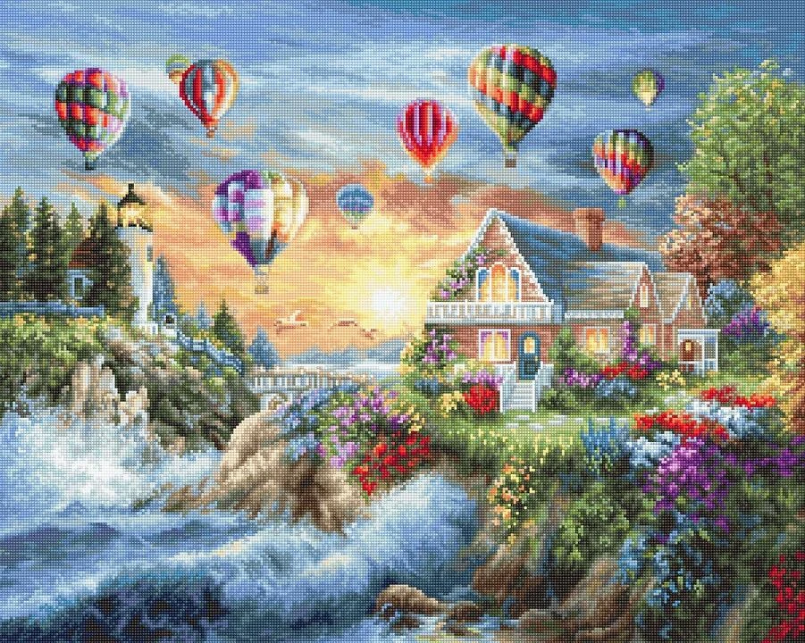 luca S Petit Point Rinkinys "Balionai virš Saulėlydžio Įlankos" SG614