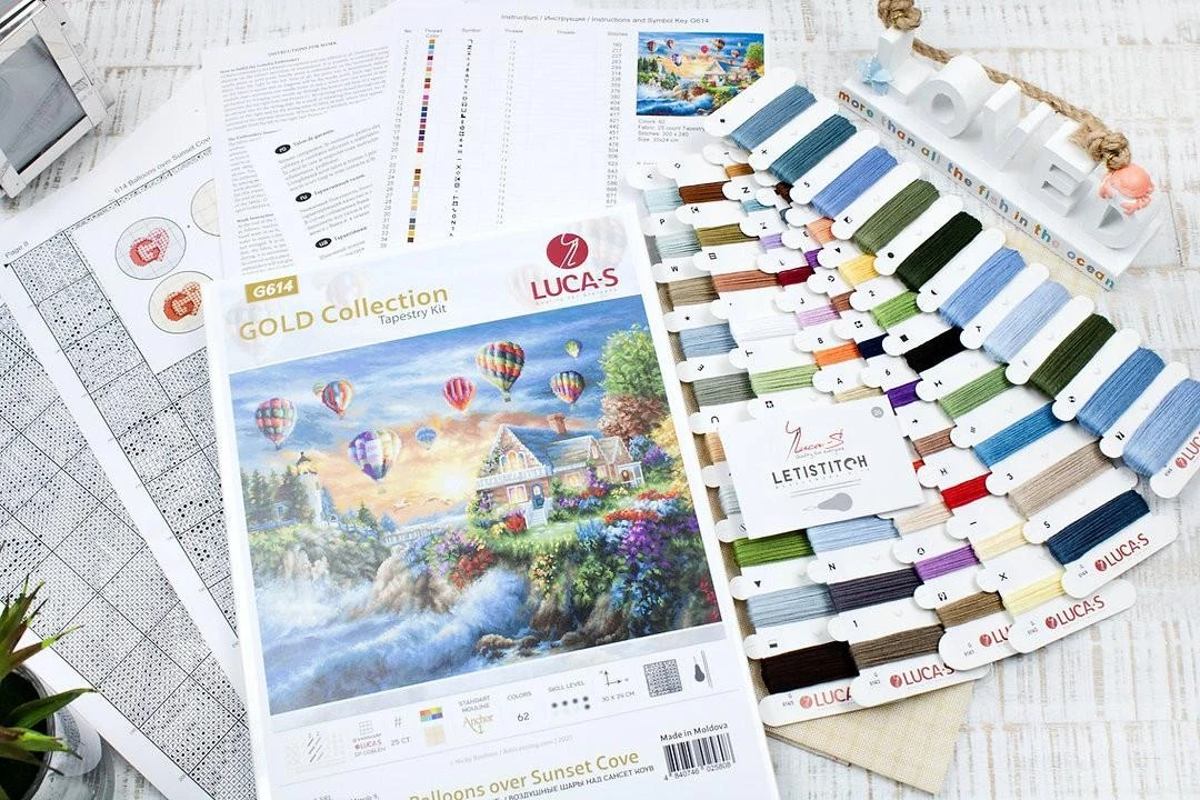 luca S Petit Point Rinkinys "Balionai virš Saulėlydžio Įlankos" SG614
